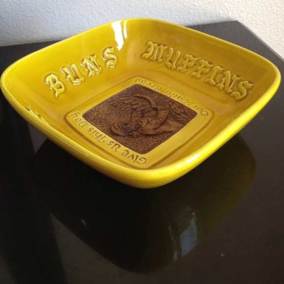 TREASURE CRAFT Vtg Mid-Century Rare Pottery Bowl Give Us Our Daily Bread USA🇺🇸 - Picture 5 of 11